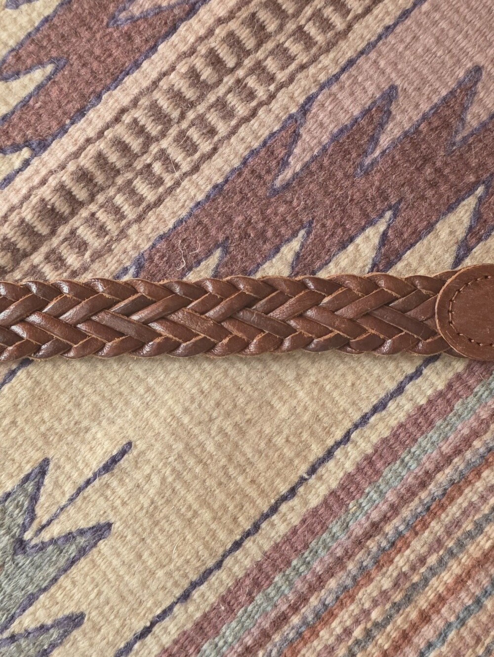 VTG Boho Braided Brown Leather Belt Brass Buckle Unbranded - Picture 8 of 10
